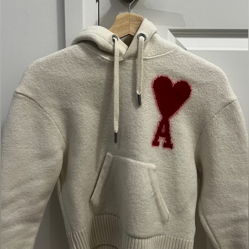Ami Cream Sweater with Red Heart Accent